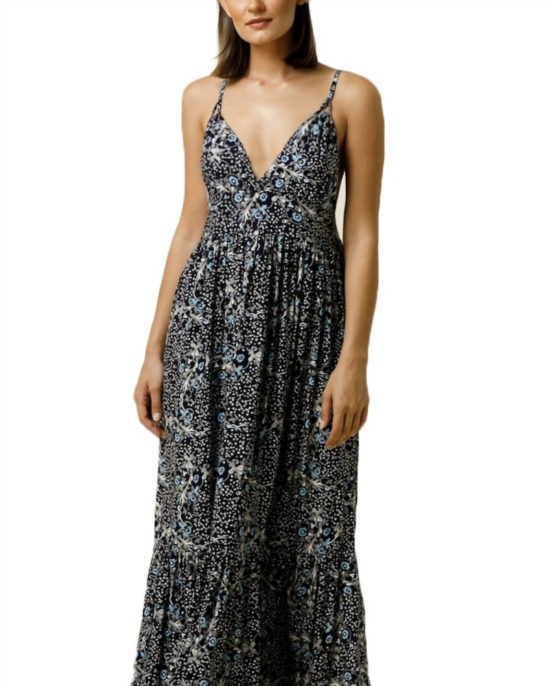 Front of a model wearing a size L Eden Maxi Dress in Black Multi in Black Multi by LUSANA. | dia_product_style_image_id:335885